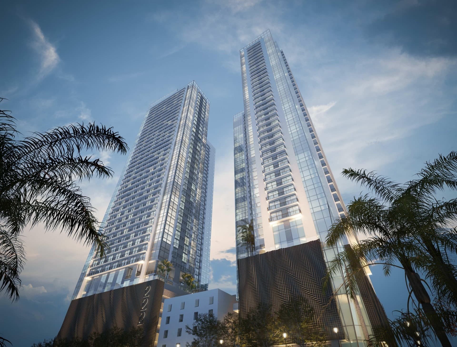 Glass tower rising over the city